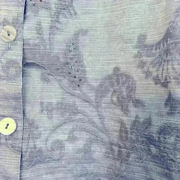 Coldwater Creek Jean Style Dressy Jacquard Jacket Size L Blue Beaded Casual Fun - Picture 4 of 10